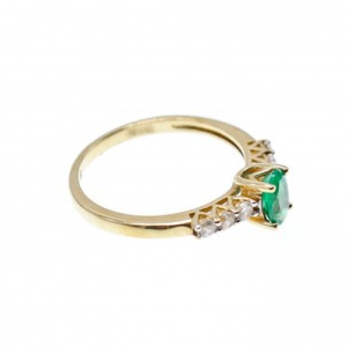 10K Yellow Gold Emerald & Colorless Spinel Ring Size 6.25