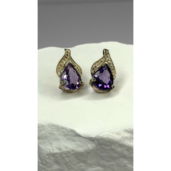925 Sterling Silver Pear-Cut Amethyst Earrings