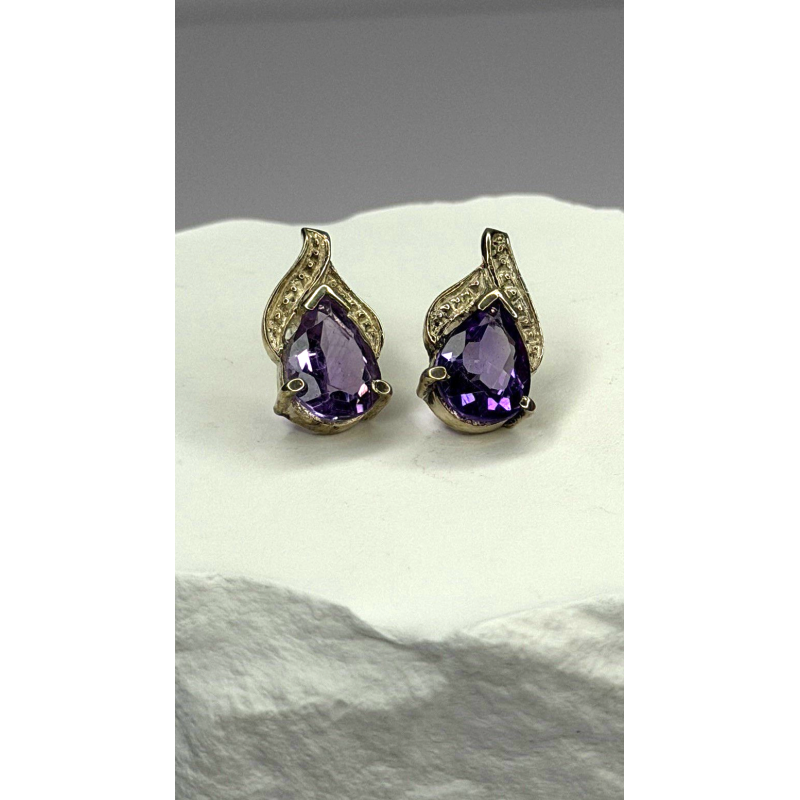 925 Sterling Silver Pear-Cut Amethyst Earrings