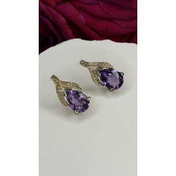 925 Sterling Silver Pear-Cut Amethyst Earrings