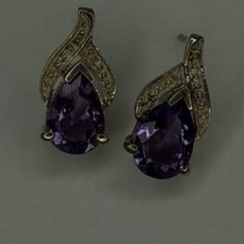 925 Sterling Silver Pear-Cut Amethyst Earrings