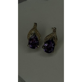 925 Sterling Silver Pear-Cut Amethyst Earrings