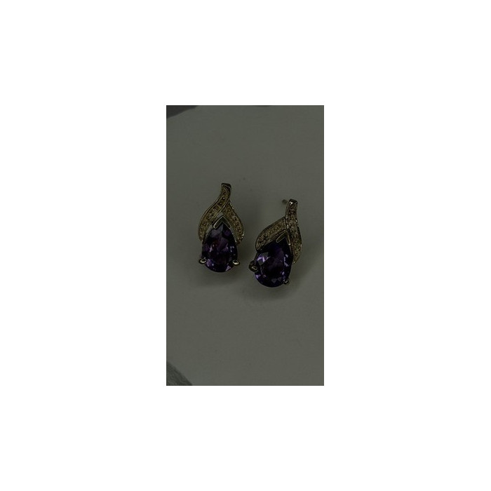925 Sterling Silver Pear-Cut Amethyst Earrings