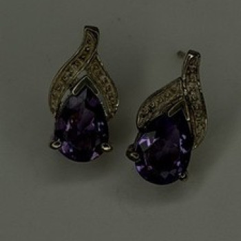 925 Sterling Silver Pear-Cut Amethyst Earrings