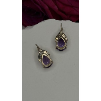 925 Sterling Silver Pear-Cut Amethyst Earrings