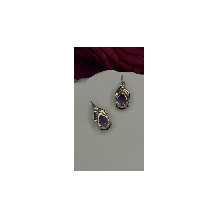 925 Sterling Silver Pear-Cut Amethyst Earrings