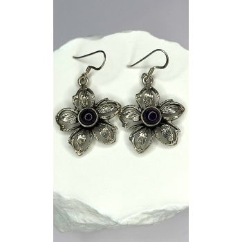 Vintage Flower 925 Sterling Silver Amethyst Earrings