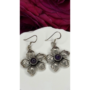 Vintage Flower 925 Sterling Silver Amethyst Earrings
