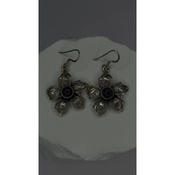 Vintage Flower 925 Sterling Silver Amethyst Earrings