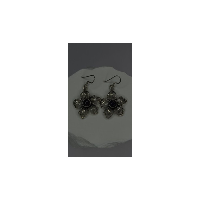 Vintage Flower 925 Sterling Silver Amethyst Earrings