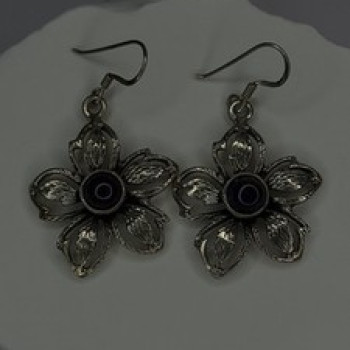 Vintage Flower 925 Sterling Silver Amethyst Earrings