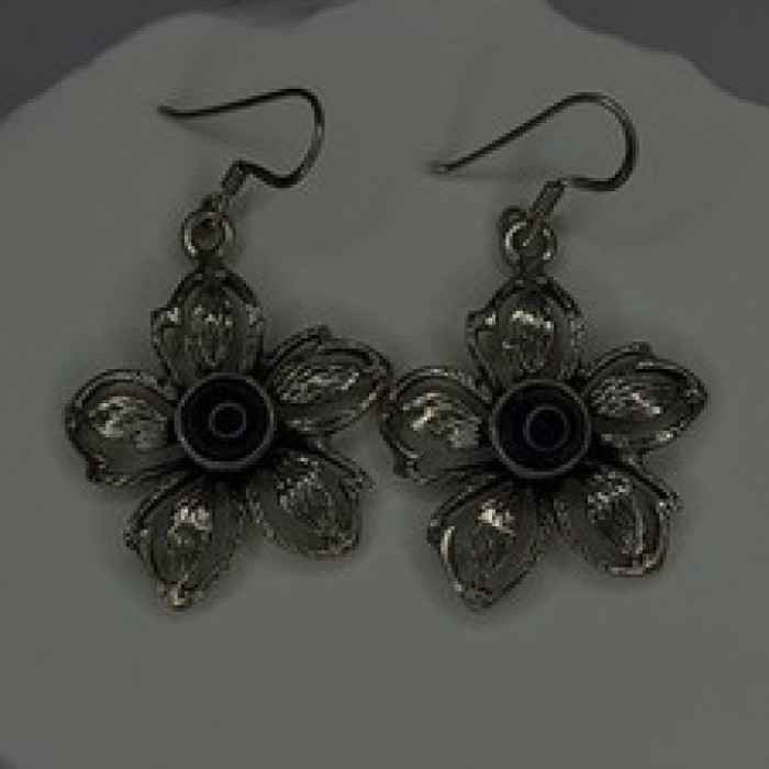 Vintage Flower 925 Sterling Silver Amethyst Earrings