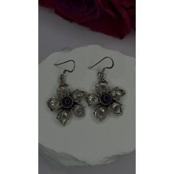 Vintage Flower 925 Sterling Silver Amethyst Earrings