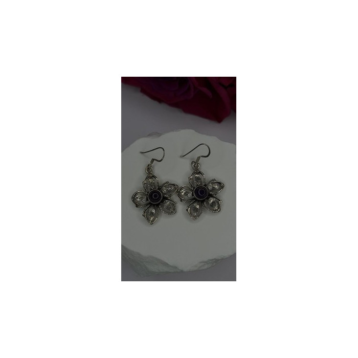 Vintage Flower 925 Sterling Silver Amethyst Earrings