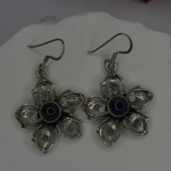 Vintage Flower 925 Sterling Silver Amethyst Earrings