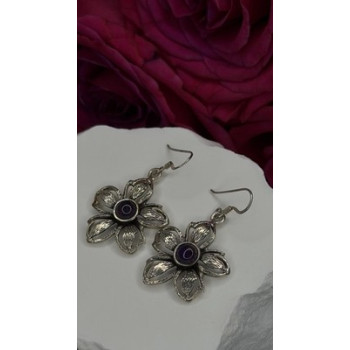 Vintage Flower 925 Sterling Silver Amethyst Earrings
