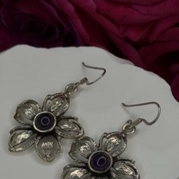 Vintage Flower 925 Sterling Silver Amethyst Earrings