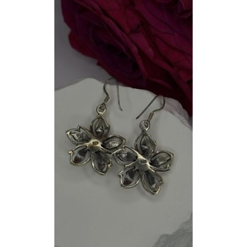 Vintage Flower 925 Sterling Silver Amethyst Earrings