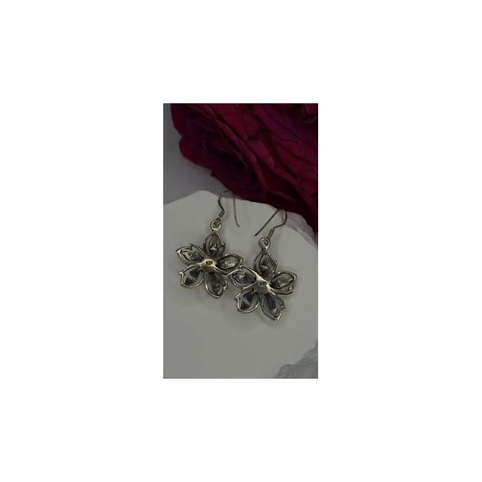 Vintage Flower 925 Sterling Silver Amethyst Earrings