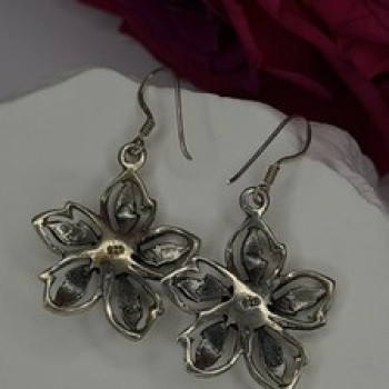 Vintage Flower 925 Sterling Silver Amethyst Earrings