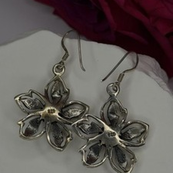 Vintage Flower 925 Sterling Silver Amethyst Earrings