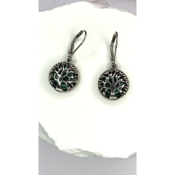 Tree of Life 925 Sterling Silver Malachite Earrings