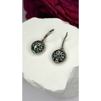 Tree of Life 925 Sterling Silver Malachite Earrings