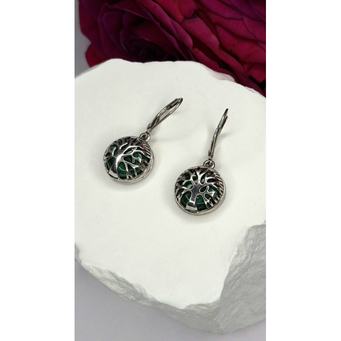Tree of Life 925 Sterling Silver Malachite Earrings