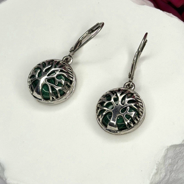 Tree of Life 925 Sterling Silver Malachite Earrings