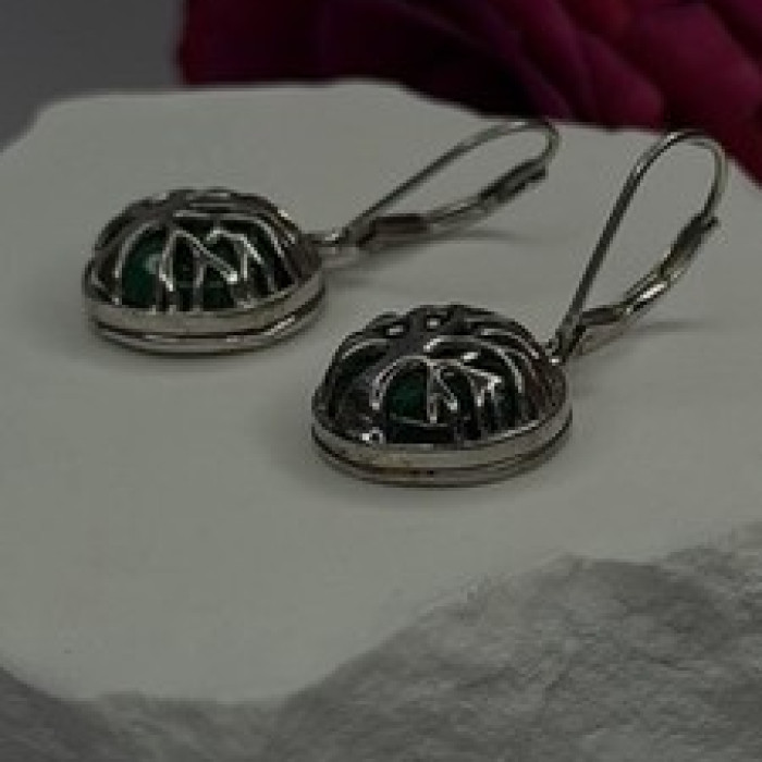 Tree of Life 925 Sterling Silver Malachite Earrings