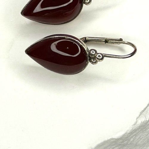 Vintage 925 Sterling Silver Carnelian Teardrop Dangle Earrings