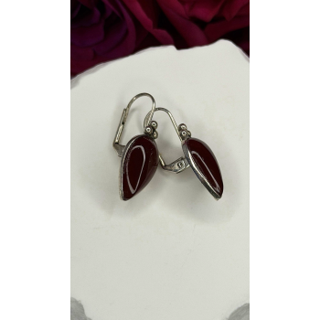 Vintage 925 Sterling Silver Carnelian Teardrop Dangle Earrings