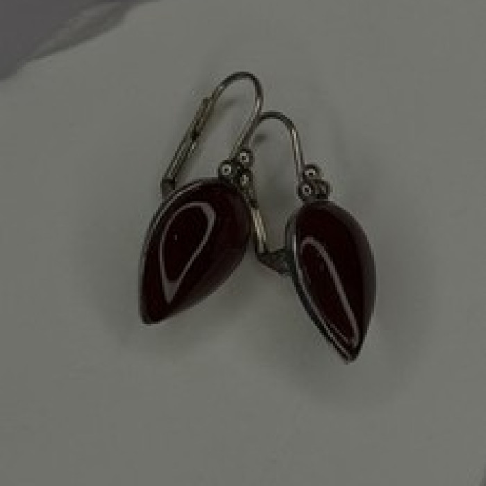 Vintage 925 Sterling Silver Carnelian Teardrop Dangle Earrings