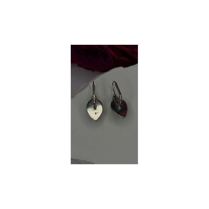 Vintage 925 Sterling Silver Carnelian Teardrop Dangle Earrings