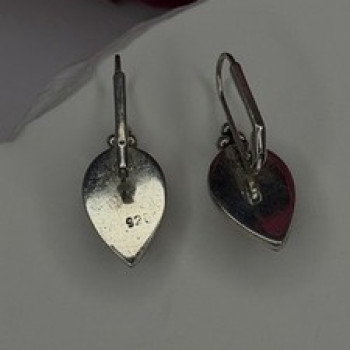 Vintage 925 Sterling Silver Carnelian Teardrop Dangle Earrings