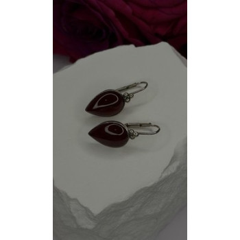 Vintage 925 Sterling Silver Carnelian Teardrop Dangle Earrings