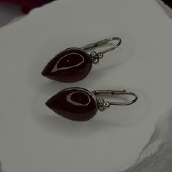 Vintage 925 Sterling Silver Carnelian Teardrop Dangle Earrings