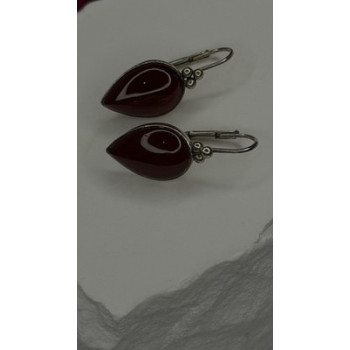 Vintage 925 Sterling Silver Carnelian Teardrop Dangle Earrings