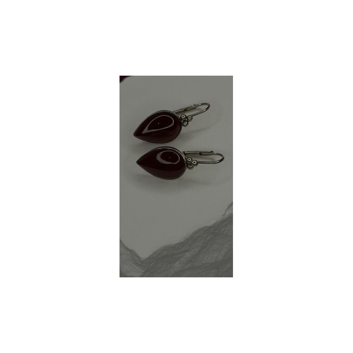 Vintage 925 Sterling Silver Carnelian Teardrop Dangle Earrings