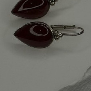 Vintage 925 Sterling Silver Carnelian Teardrop Dangle Earrings