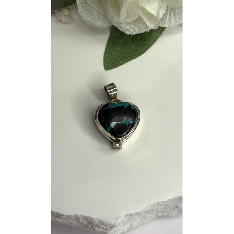 925 Sterling Silver Heart Locket Malachite Pendant