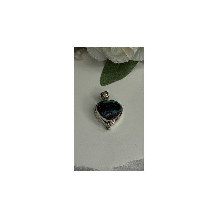 925 Sterling Silver Heart Locket Malachite Pendant