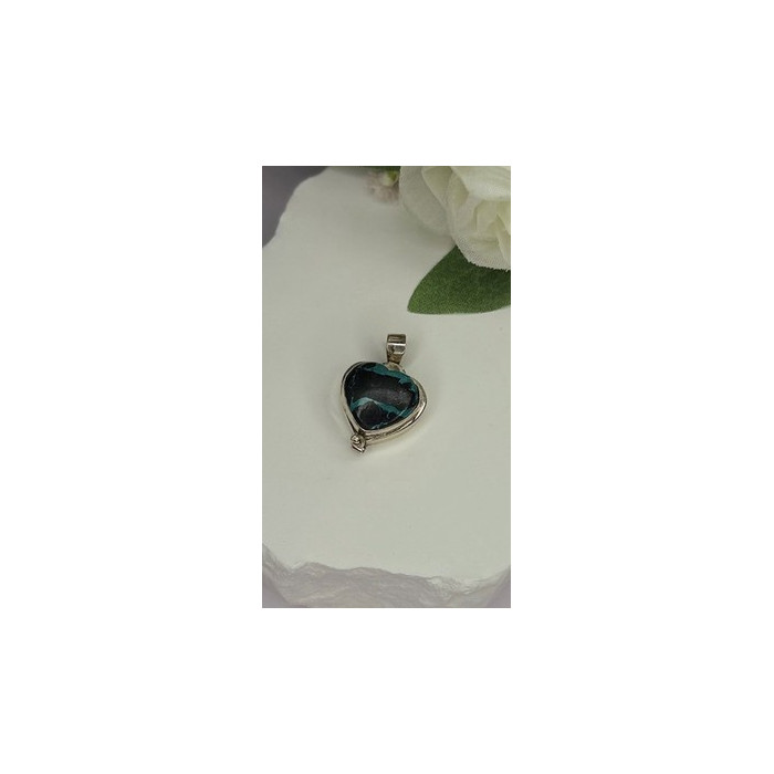 925 Sterling Silver Heart Locket Malachite Pendant