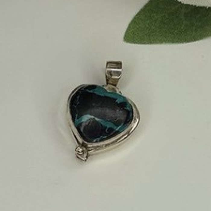 925 Sterling Silver Heart Locket Malachite Pendant