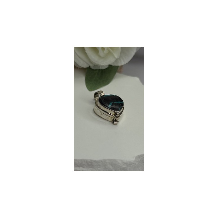925 Sterling Silver Heart Locket Malachite Pendant