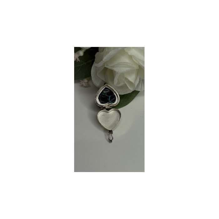 925 Sterling Silver Heart Locket Malachite Pendant
