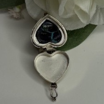 925 Sterling Silver Heart Locket Malachite Pendant
