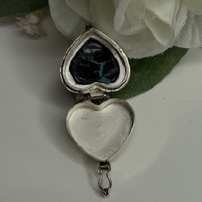 925 Sterling Silver Heart Locket Malachite Pendant