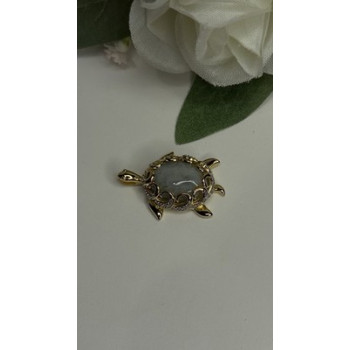 925 Sterling Silver Gold Plated Turtle Green Jade Pendant