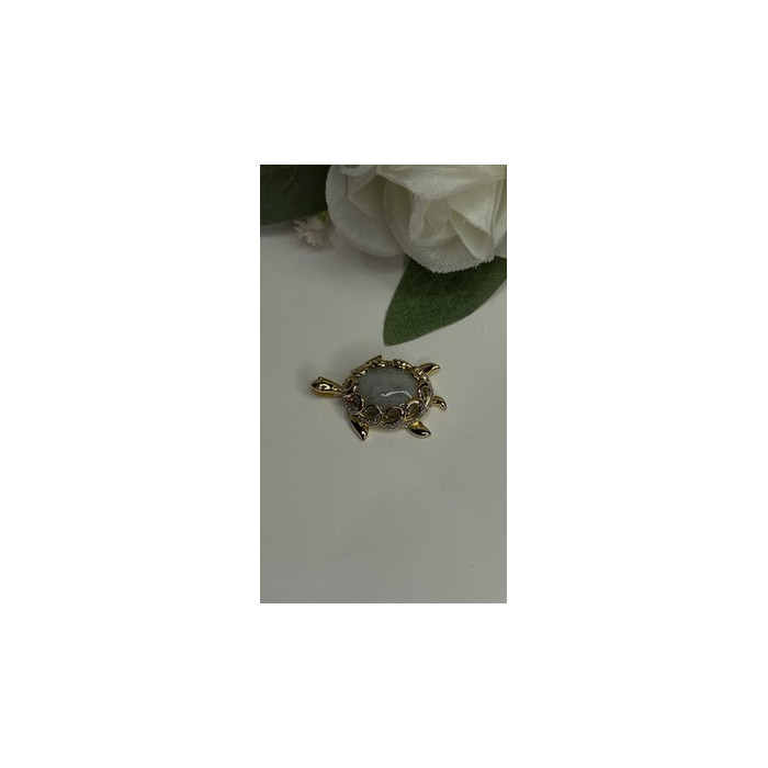925 Sterling Silver Gold Plated Turtle Green Jade Pendant
